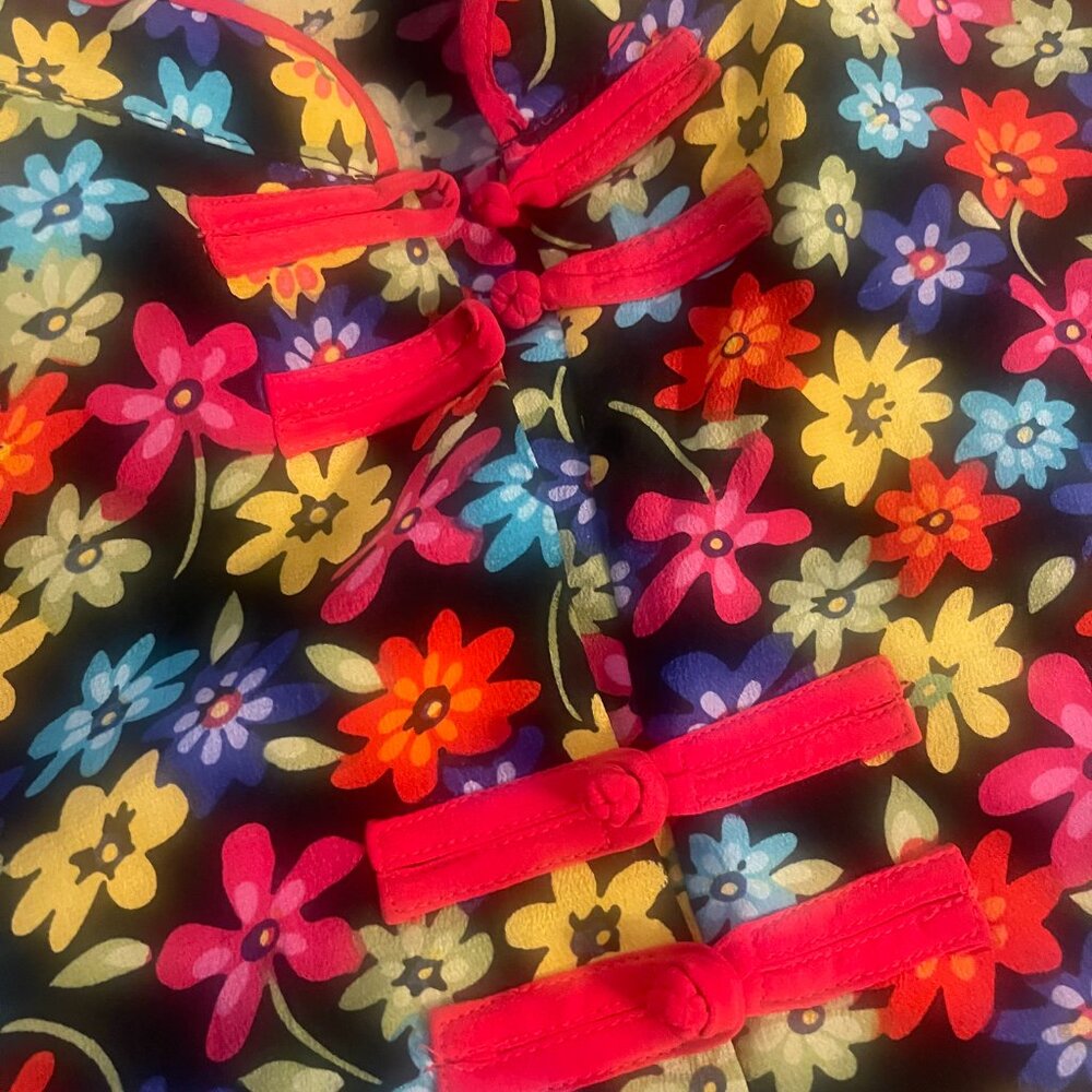 Silk Floral Frog Closure Mandarin Collar Jacket M - Picture 6 of 8